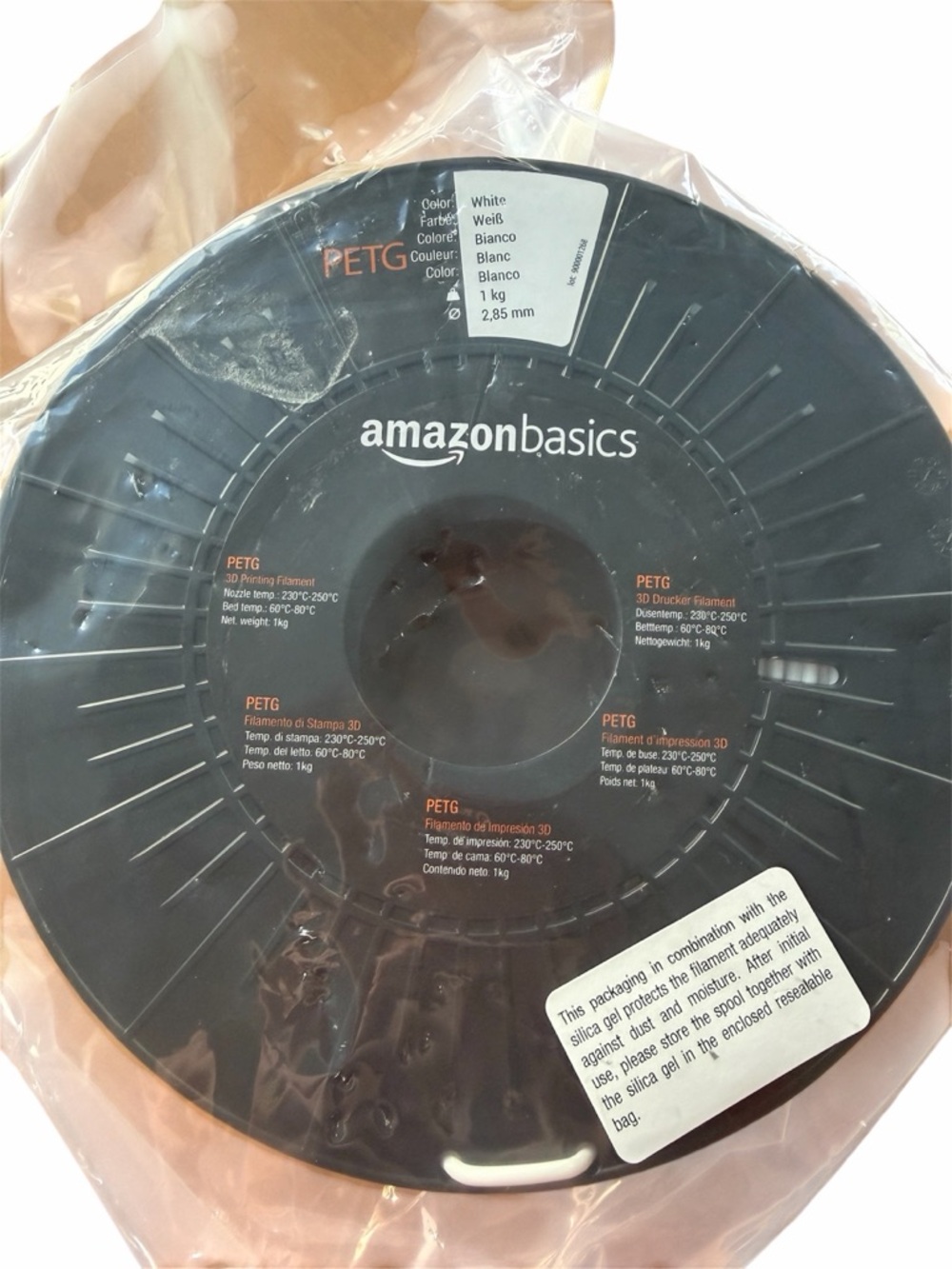 Amazon Basics PETG 3D Printer Filament 2.85mm,1kg Spool,White,230°C-250°C Nozzle - Picture 2 of 4
